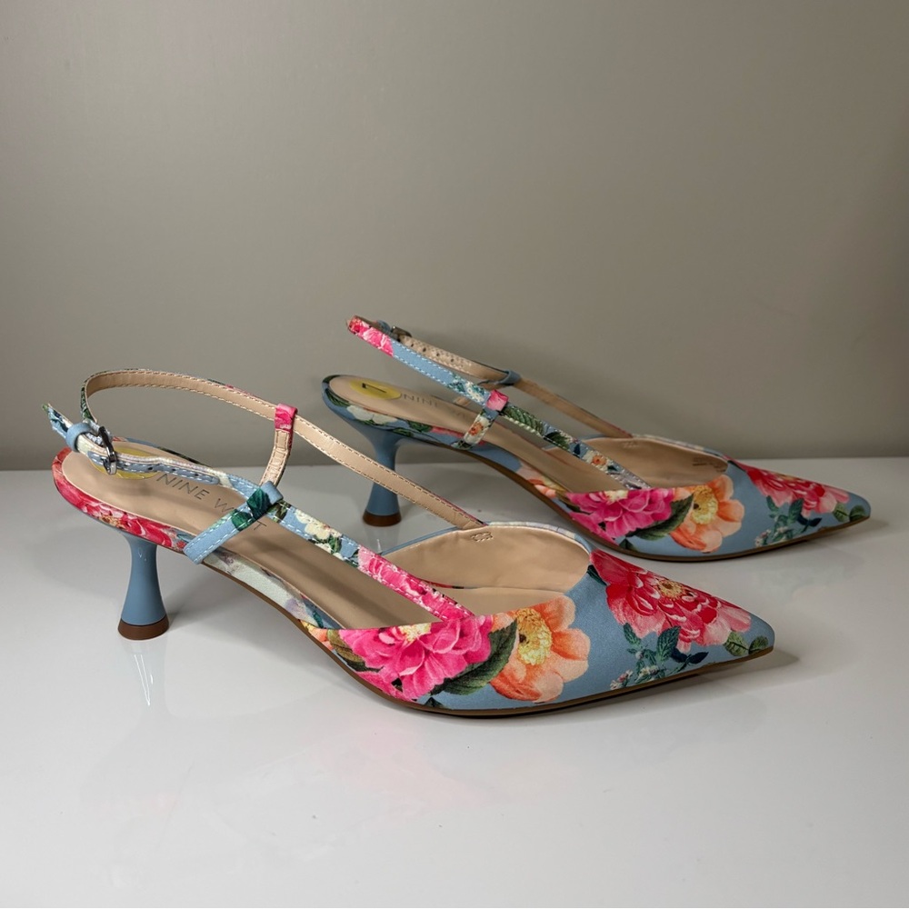 Nine West Renela Floral Slingback Kitten Heels - Picture 2 of 6